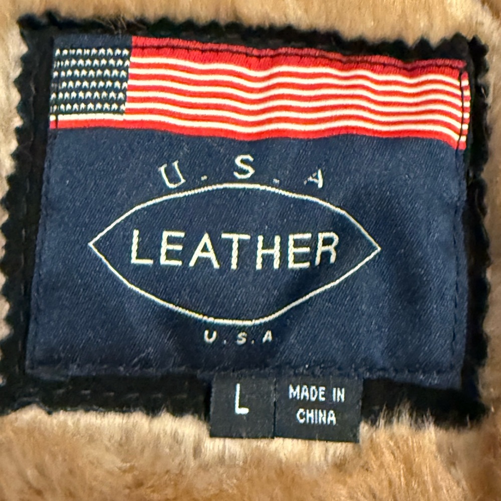 U.S.A. Leather Vintage 70s Style Penny Lane Sherpa Lined Coat 
Black w/Tan Large - Picture 9 of 11